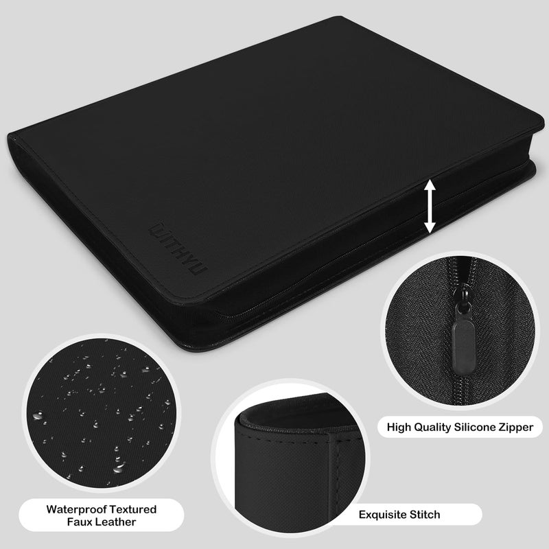 WITHYU Toploader Binder 9 Pocket for 3"x4" Rigid Cards, Holds 360 Pockets with 20 Toploaders Included, Trading Card Binder Album for TCG MTG Sports Collection (Black) - Image 5
